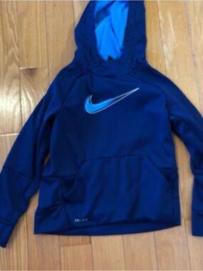Nike Kids Blue Pullover Hoodie with Light Blue Swoosh